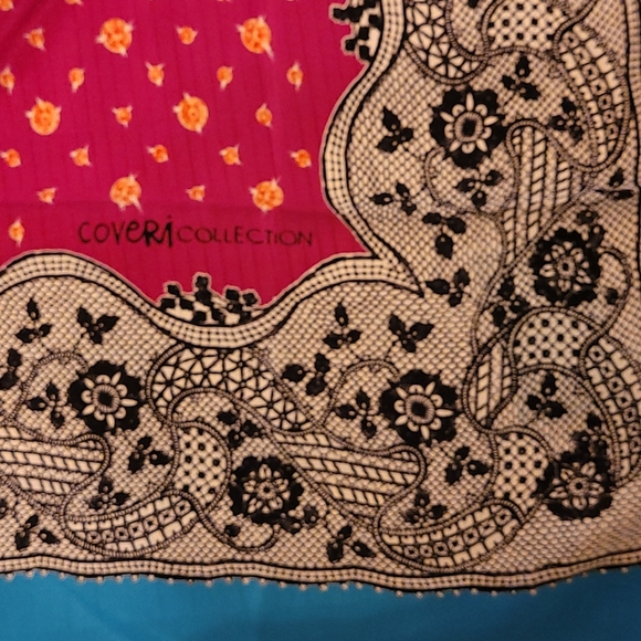 Italian Silk Scarf, turquoise, magenta, black and white, Coveri, New with tags - Picture 3 of 3